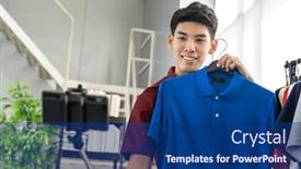  Presentation with social media - Slide set featuring young-asian-male-online-merchant background and a ocean colored foreground