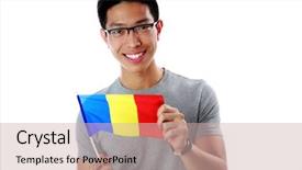  Presentation with asian nurse helps a man - Presentation theme enhanced with young asian man holding flag background and a soft green colored foreground
