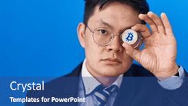  Presentation with bitcoin - Presentation design having young-asian-man-holding-virtual background and a ocean colored foreground
