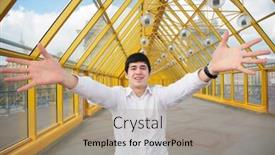  Presentation with asian - Presentation theme featuring young asian man shows salutatory gesture background and a coral colored foreground