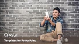  Presentation with asian nurse helps a man - Presentation theme enhanced with young asian man sit on ground and using smartphone background and a gray colored foreground