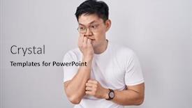  Presentation with asian - Slide set with young-asian-man-standing-over background and a light gray colored foreground