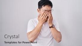  Presentation with asian - Slide deck enhanced with young-asian-man-standing-over background and a light gray colored foreground