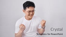  Presentation with asian nurse helps a man - Slide deck having young-asian-man-standing-over background and a light gray colored foreground