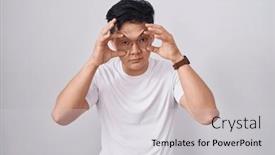  Presentation with tired - Presentation consisting of young-asian-man-standing-over background and a light gray colored foreground