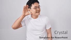  Presentation with hearing - Presentation having young-asian-man-standing-over background and a light gray colored foreground