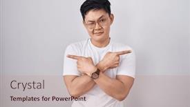  Presentation with direction - Presentation theme enhanced with young-asian-man-standing-over background and a coral colored foreground