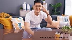  Presentation with thought - Presentation enhanced with young-asian-man-using-laptop background and a coral colored foreground