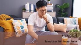  Presentation with home care - PPT layouts consisting of young-asian-man-using-laptop background and a coral colored foreground