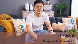  Presentation with laptop - Theme consisting of young-asian-man-using-laptop and a coral colored foreground