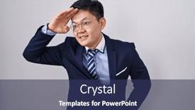  Presentation with far away - Slide deck having young-asian-man-wearing-business background and a ocean colored foreground