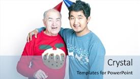  Presentation with senior asian - Slide deck enhanced with young asian man wearing christmas background and a light blue colored foreground