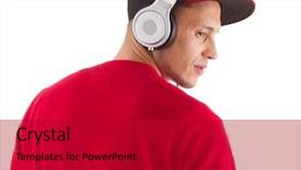  Presentation with headphones asia - Slide deck featuring young asian man with headphones an stylish clothes - a dj background and a crimson colored foreground