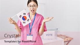  Presentation with political woman - Presentation design featuring young-asian-nurse-woman background and a lemonade colored foreground