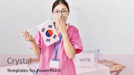  Presentation with korea flag - Slide deck consisting of young-asian-nurse-woman background and a  colored foreground