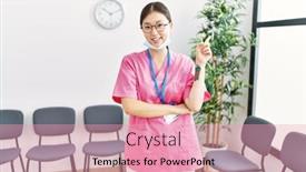 Presentation with medical hand - Presentation design consisting of young-asian-nurse-woman background and a  colored foreground