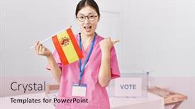  Presentation with political woman - Slides having young-asian-nurse-woman background and a  colored foreground