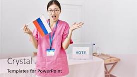  Presentation with political woman - Presentation design having young-asian-nurse-woman background and a lemonade colored foreground