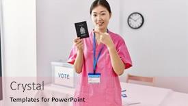  Presentation with election canada - Slides having young-asian-nurse-woman background and a coral colored foreground