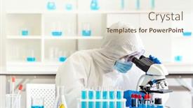  Presentation with study research - Audience pleasing presentation theme consisting of young-asian-scientist-doing backdrop and a sky blue colored foreground