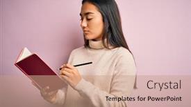  Presentation with smart - Cool new slides with young-asian-smart-woman-holding backdrop and a coral colored foreground