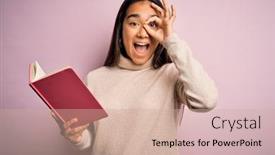  Presentation with smart - PPT layouts enhanced with young-asian-smart-woman-holding background and a coral colored foreground