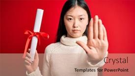  Presentation with student - Theme with young-asian-student-woman-holding background and a coral colored foreground
