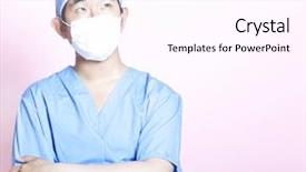  Presentation with asian - Slides enhanced with young asian surgeon with arms folded background and a white colored foreground