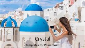  Presentation with church blue - Cool new presentation with young asian tourist taking picture backdrop and a mint green colored foreground