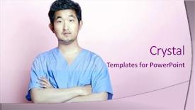  Presentation with scrubs - Colorful slide deck enhanced with young asian trainee doctor wearing scrubs backdrop and a pink colored foreground