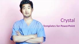  Presentation with scrubs - PPT theme having young asian trainee doctor wearing scrubs background and a pink colored foreground