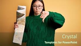  Presentation with asian map - Presentation theme featuring young-asian-turist-woman-looking background and a forest green colored foreground