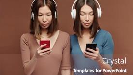  Presentation with asian music - Amazing PPT theme having young-asian-twin-sisters backdrop and a coral colored foreground