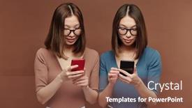  Presentation with scrolling - Beautiful presentation theme featuring young-asian-twin-sisters backdrop and a tawny brown colored foreground