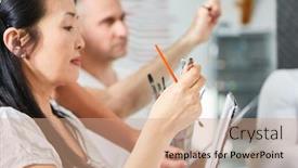  Presentation with art - Slide set enhanced with young-asian-woman-as-art background and a coral colored foreground