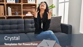  Presentation with office - Theme consisting of young-asian-woman-at-consultation background and a ocean colored foreground