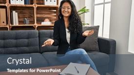  Presentation with welcome - PPT layouts having young-asian-woman-at-consultation background and a ocean colored foreground