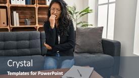  Presentation with anxiety - Slide set consisting of young-asian-woman-at-consultation background and a ocean colored foreground