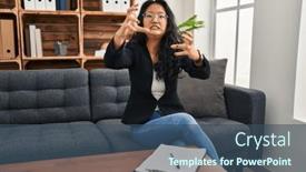  Presentation with yelling - PPT theme consisting of young-asian-woman-at-consultation background and a ocean colored foreground