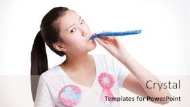  Presentation with asian - Slides featuring young-asian-woman-blowing-noisemaker background and a lemonade colored foreground