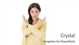  Presentation with globe hands cross - PPT theme with young asian woman crossed hands studio shot on the white background background and a white colored foreground