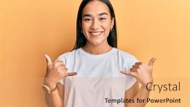  Presentation with lactation young woman breastfeeding - PPT theme enhanced with young-asian-woman-doing-shaka background and a coral colored foreground
