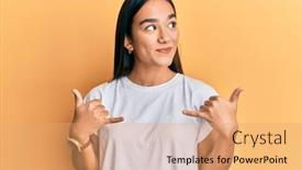  Presentation with asian - Cool new slides with young-asian-woman-doing-shaka backdrop and a coral colored foreground