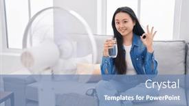  Presentation with drinking glass - Presentation design having young-asian-woman-drinking-glass background and a  colored foreground