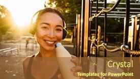  Presentation with workout - PPT theme with young-asian-woman-drinking-water background and a tawny brown colored foreground
