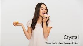  Presentation with isolated paw prints over white - PPT theme having young asian woman eating donuts background and a lemonade colored foreground