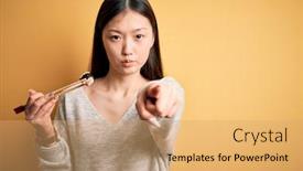  Presentation with asian chopsticks - Colorful theme enhanced with young-asian-woman-eating-japanese backdrop and a coral colored foreground