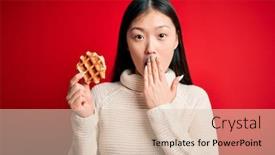  Presentation with sweet - Presentation theme consisting of young-asian-woman-eating-sweet background and a lemonade colored foreground