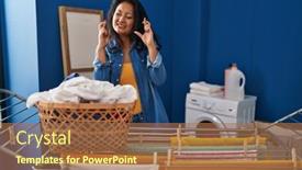  Presentation with clothes - Slide set with young-asian-woman-hanging-clothes background and a  colored foreground