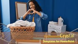 Presentation with love heart - Presentation theme featuring young-asian-woman-hanging-clothes background and a coral colored foreground